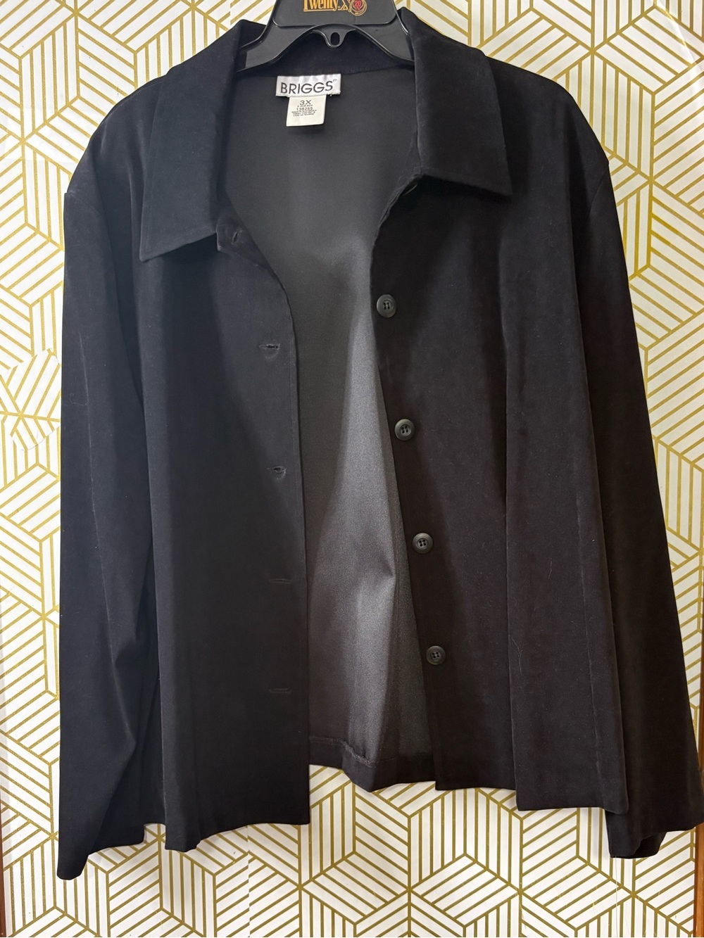 Vintage Briggs Black velvet Women's Button-Up top 3X
